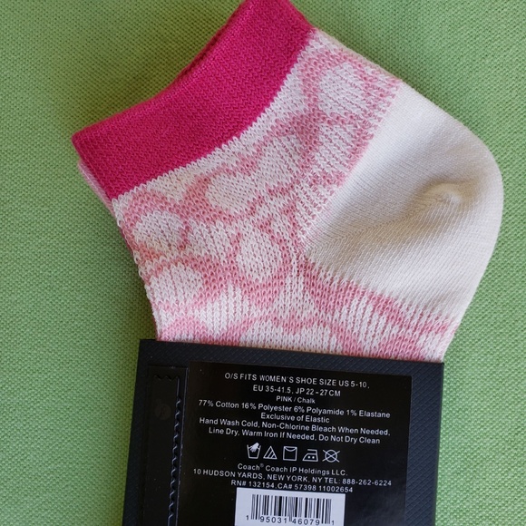 COACH SIGNATURE ANKLE LENGTH SOCKS (PAIR):NWT PINK/CHALK C9136 - Picture 9 of 10